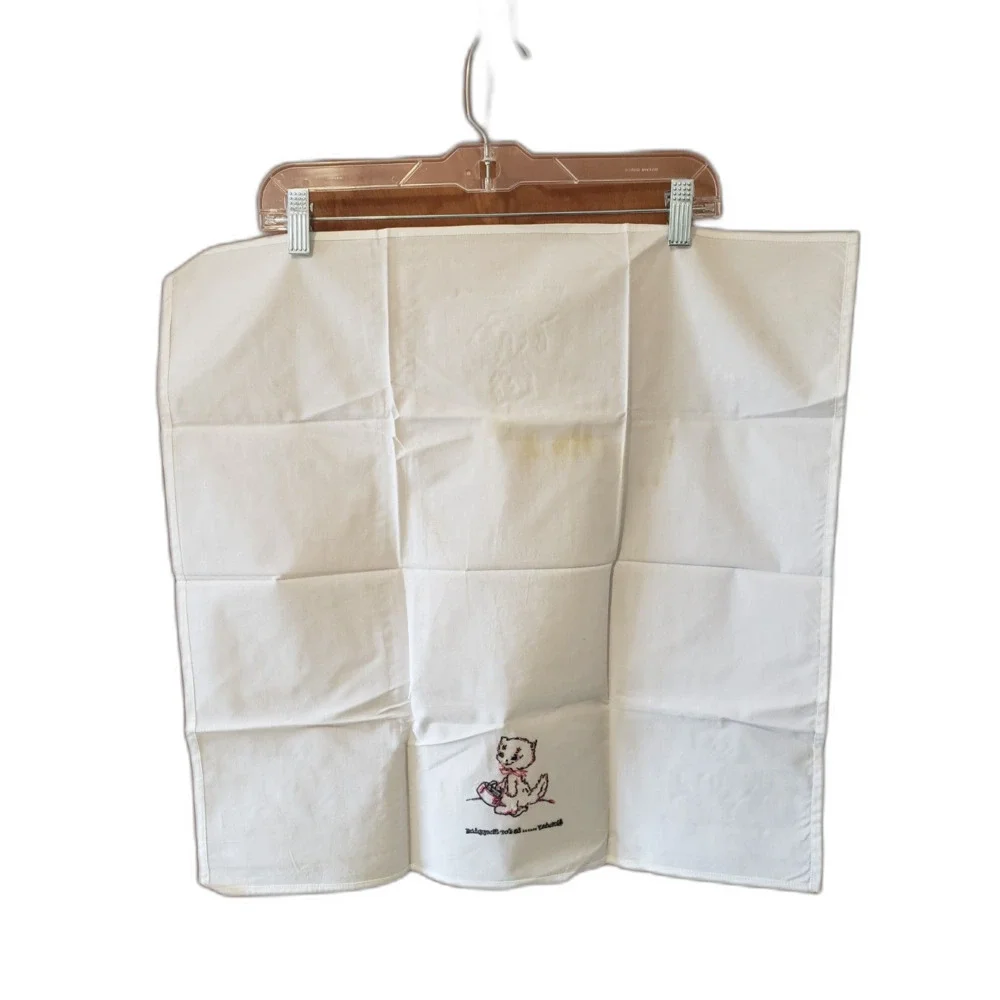 7Days Of The Week Kitty Cat Embroidered VTG Tea Towels White Cotton Cottagecore